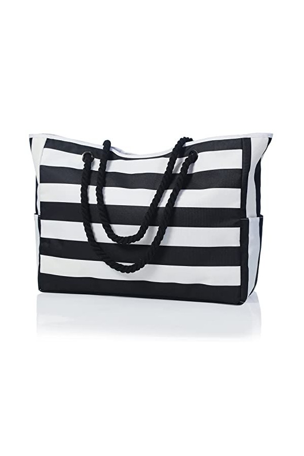 MULTIONS Sac de plage, sac de plage imperméable pour femme avec fermeture éclair, sac fourre-tout de plage dété avec poches,