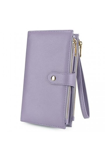 UTO Portefeuille à Bracelet Femme Pochette Grand Sac à Main en Cuir PU Souple à Double Fermeture à glissière Multi-Poches Mul