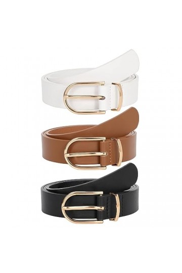JasGood Ceinture en cuir pour femme - Pour jeans, pantalons, robe avec boucle dorée, D-noir+marron+blanc, Größe anpassen 95cm