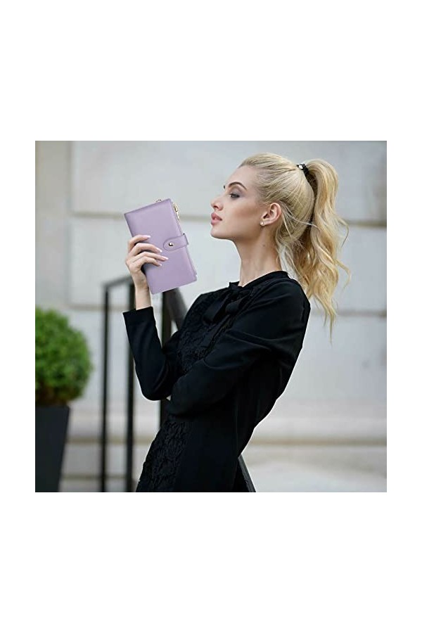 UTO Portefeuille à Bracelet Femme Pochette Grand Sac à Main en Cuir PU Souple à Double Fermeture à glissière Multi-Poches Mul