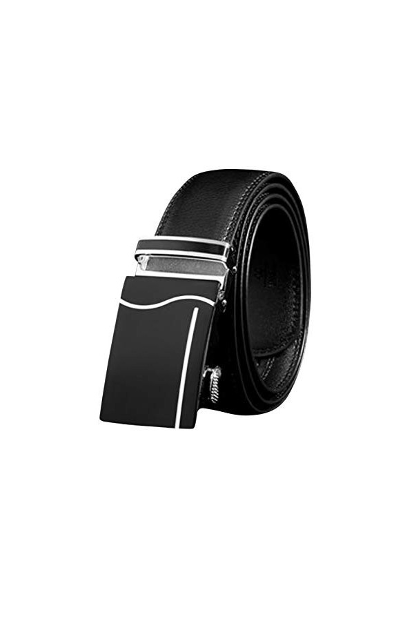 sourcing map Hommes boucle automatique Ceinture à cliquet PU cousu Sans trou interne Noir-8 120cm: Taille 36-38 pouces