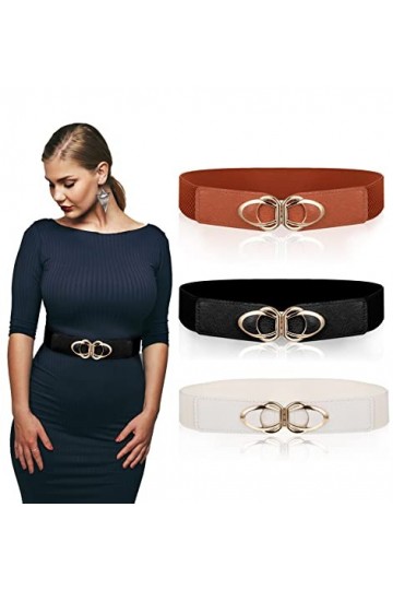 worahroe Lot de 3 ceintures extensibles pour femme - Ceinture tendance large et élastique rétro - En cuir synthétique élégant