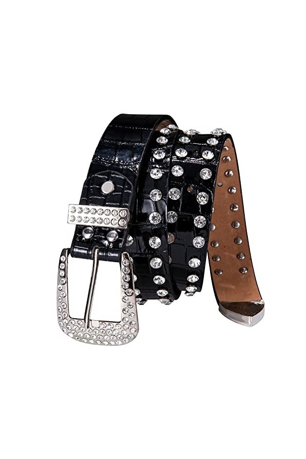 Barry.Wang Femmes Perle Ceinture Mignon Fille Strass Bling Taille Chaîne Blanc Cassé Robe De Mariage Mode Cadeau, Rivet Noir,