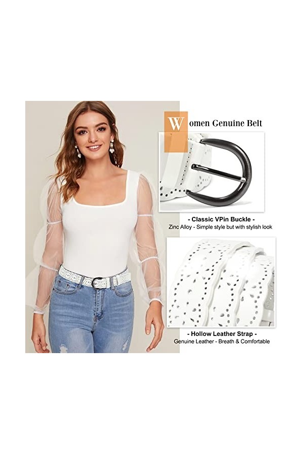 XZQTIVE Ceinture pour femme pour jeans - Ceinture creuse en cuir pour pantalon - Large ceinture avec boucle solide - Largeur 