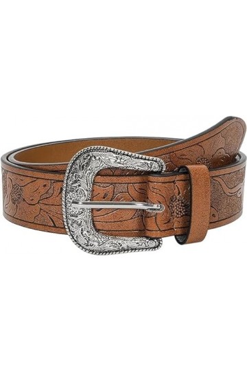 JowTreex Ceintures Western pour femme – Cowboy Cowgirl Floral Gravé Sangle de ceinture en cuir Vintage en relief Boucle stras