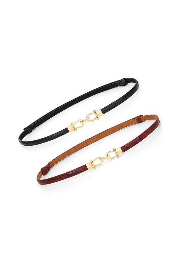 XZQTIVE Ceinture en cuir skinny pour femme - Réglable - Taille fine - Ceinture tendance pour robe, 3-noir+rouge, Passend für 