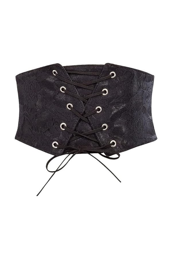 GRACE KARIN Ceinture large en dentelle florale pour femme - Taille médiévale - Gothique - Taille élastique pour robes, Noir ,
