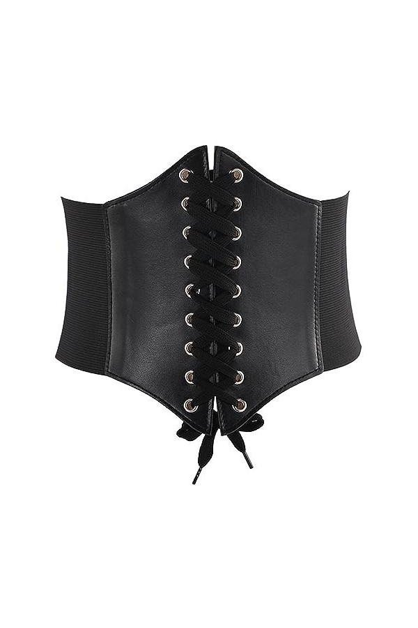 Ceinture corset rétro noire à lacets – Large élastique en cuir PU, ajustement réglable, accessoire de mode polyvalent – Taill