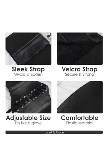 Ceinture corset rétro noire à lacets – Large élastique en cuir PU, ajustement réglable, accessoire de mode polyvalent – Taill
