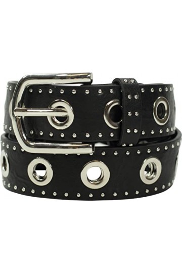 fashionchimp ® Ceinture pour femme avec œillets XXL et rivets - Ceinture en jean vintage - Largeur : env. 3,5 cm, Noir , BW10