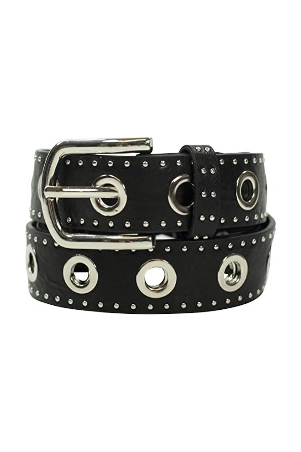 fashionchimp ® Ceinture pour femme avec œillets XXL et rivets - Ceinture en jean vintage - Largeur : env. 3,5 cm, Noir , BW10