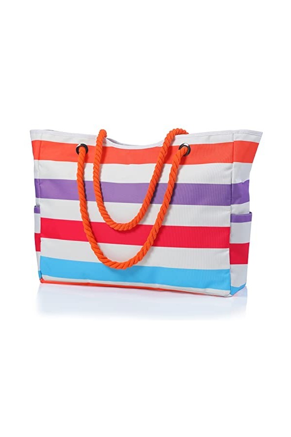 MULTIONS Sac de plage, sac de plage imperméable pour femme avec fermeture éclair, sac fourre-tout de plage dété avec poches,