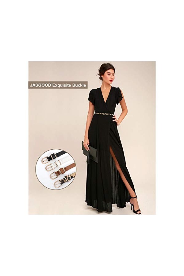 JASGOOD Lot de 4 ceintures fines en cuir pour femme avec boucle ardillon, convient aux pantalons de 68,5 à 78,7 cm, Noir + ca