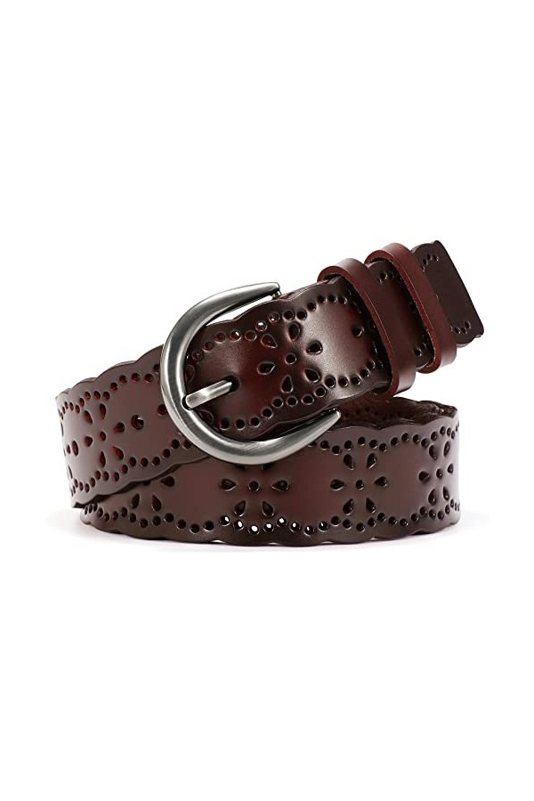 XZQTIVE Ceintures pour femmes jeans femmes creuses fleur cuir ceinture pour pantalon large ceinture avec boucle solide 1,5