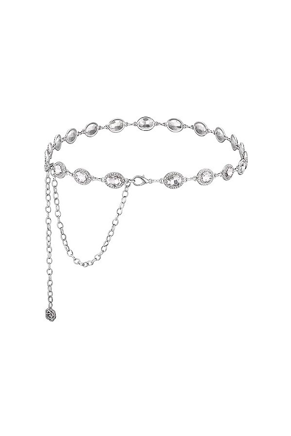 CHIC DIARY Ceinture en métal pour femme - Avec strass et paillettes - Argenté/doré, argenté, taille unique