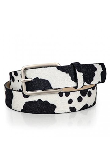 Ceinture en cuir pour femme avec imprimé animal, Ceinture imprimée vache noire,