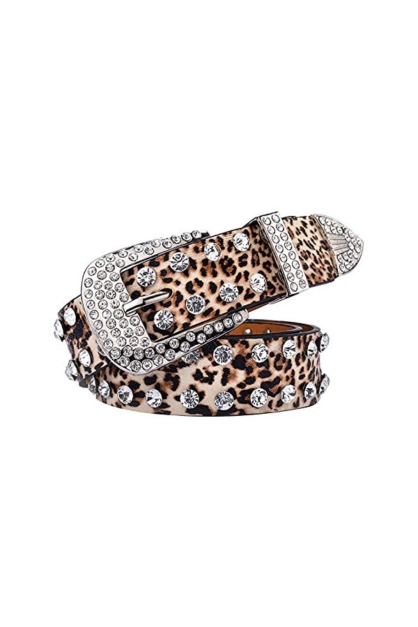 Meliya - Ceinture en cuir avec imprimé animal - Pour femme - Style ethnique - Avec boucle en alliage - Pour pantalon et jean 