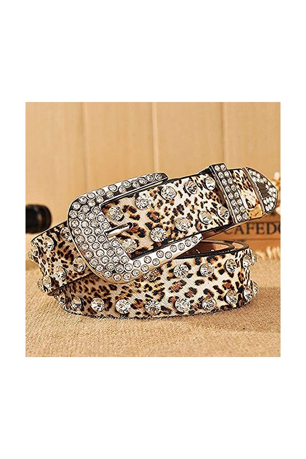 Meliya - Ceinture en cuir avec imprimé animal - Pour femme - Style ethnique - Avec boucle en alliage - Pour pantalon et jean 