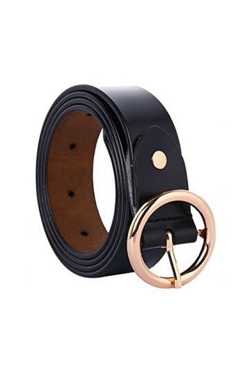 sourcing map Femme Mode Élégant Cuir Ceinture Rond Ardillon Boucle Large 1" Blanc Noir Tour de taille 31-37 pouces