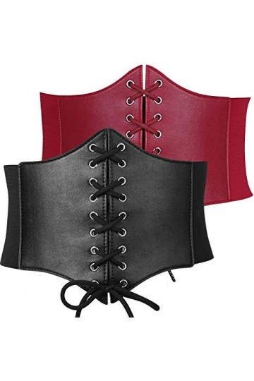 Jasgood Ceinture élastique à lacets pour femme, E-noir + rouge, XX-Large