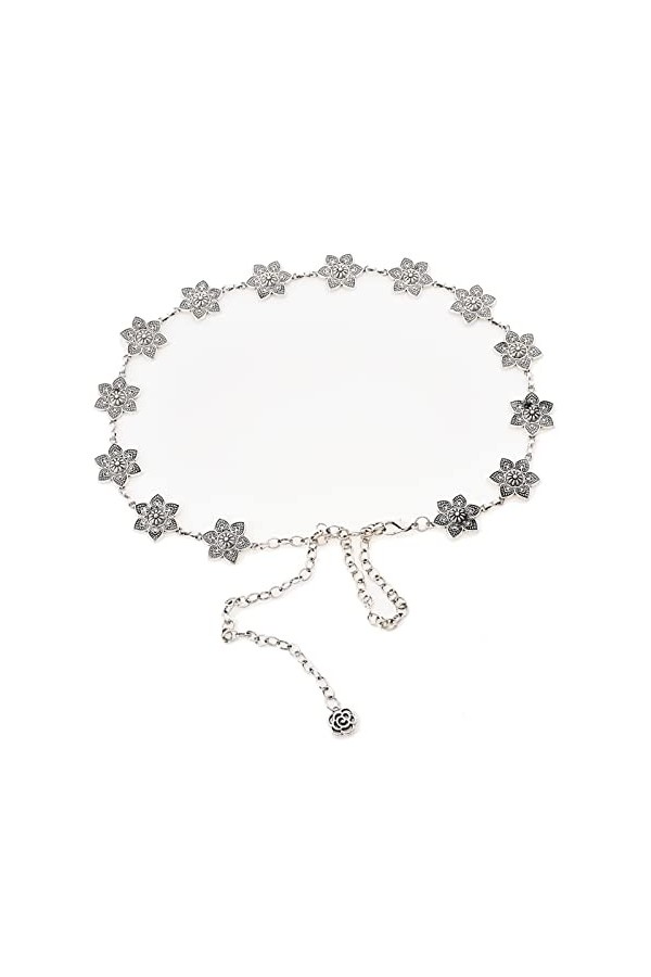 GANMFOYC Ceinture gravée en métal, ceinture de tournesol argentée élégante de mode, ceinture en métal de style ethnique pour 