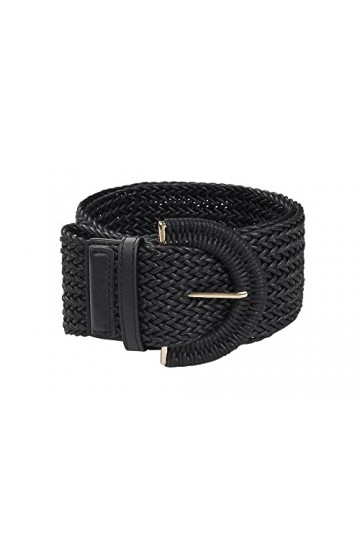 Allegra K Ceintures de taille tissées larges pour femmes Ceintures tressées pour robe à boucle Chunky Noir 60-90cm/23.62-35.4