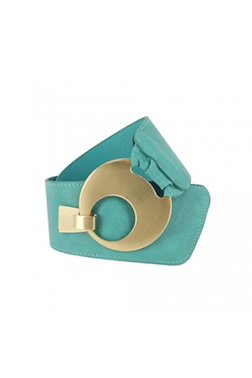 FASHIONGEN - Ceinture large femme boucle ronde croisé VANESSA - Bleu deau Boucle doré , XL à XXL/pantalon 45 à 55