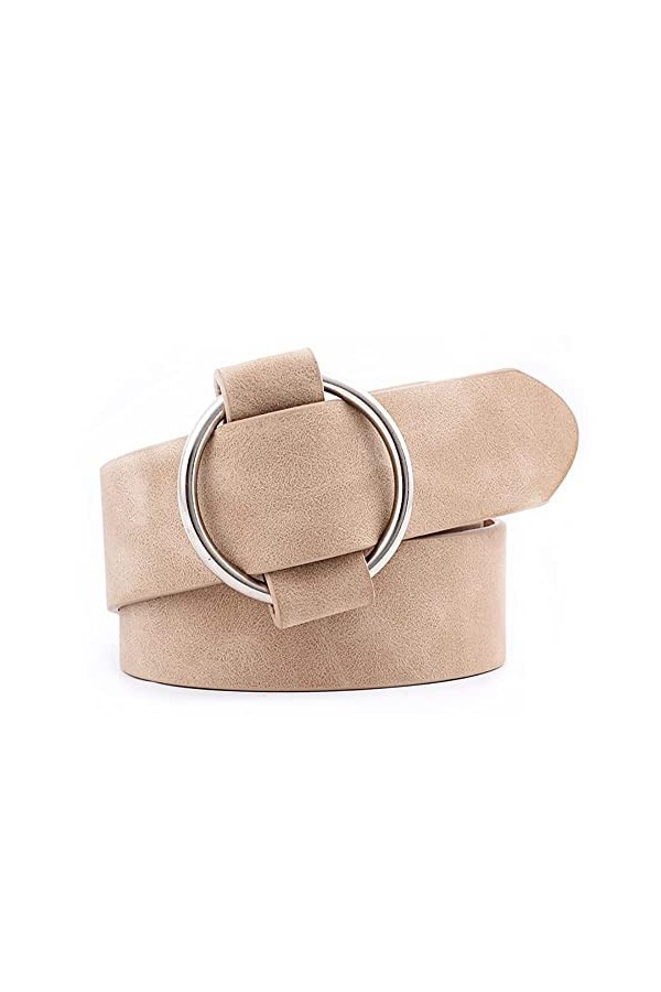 XZQTIVE Ceinture en cuir pour femme avec boucle circulaire No Pin & Hole Ceinture réglable pour jeans, B-kaki, Fit Taille Grö