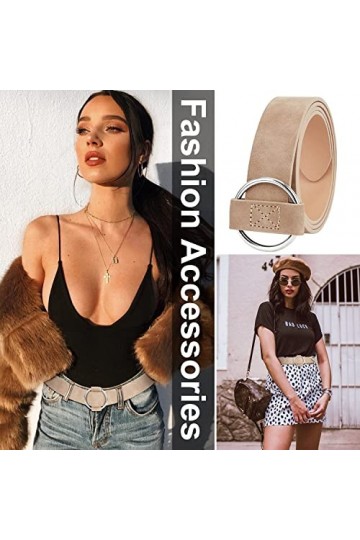 XZQTIVE Ceinture en cuir pour femme avec boucle circulaire No Pin & Hole Ceinture réglable pour jeans, B-kaki, Fit Taille Grö