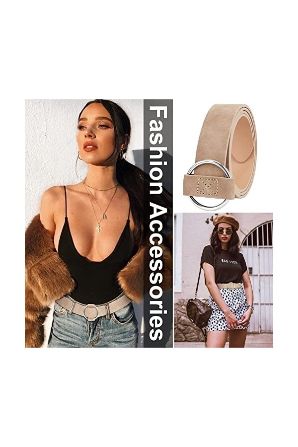 XZQTIVE Ceinture en cuir pour femme avec boucle circulaire No Pin & Hole Ceinture réglable pour jeans, B-kaki, Fit Taille Grö