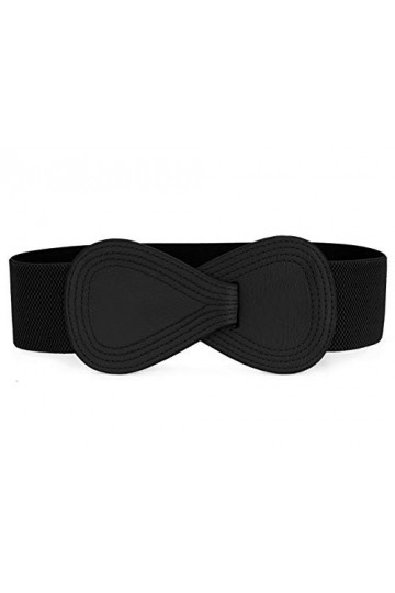 sourcing map Dame Numéro 8 boucle verrouillage panneau Ceinture élastique bleu Sangle Noire Taille ajustée: 25 "/ 63,5 cm - 3