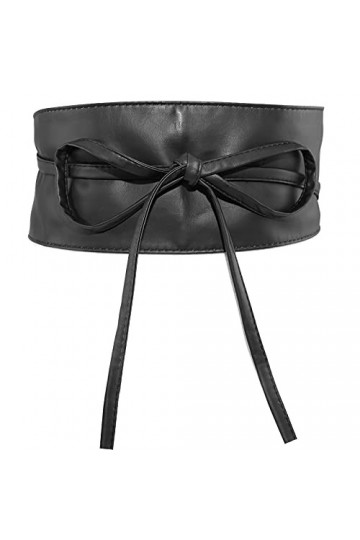 Lamdgbway En Cuir Noeud Papillon Large Ceinture Obi À Lacets Cordon Ceinture Ceinture Ceinture Pour Femmes Robes Noir Largeur