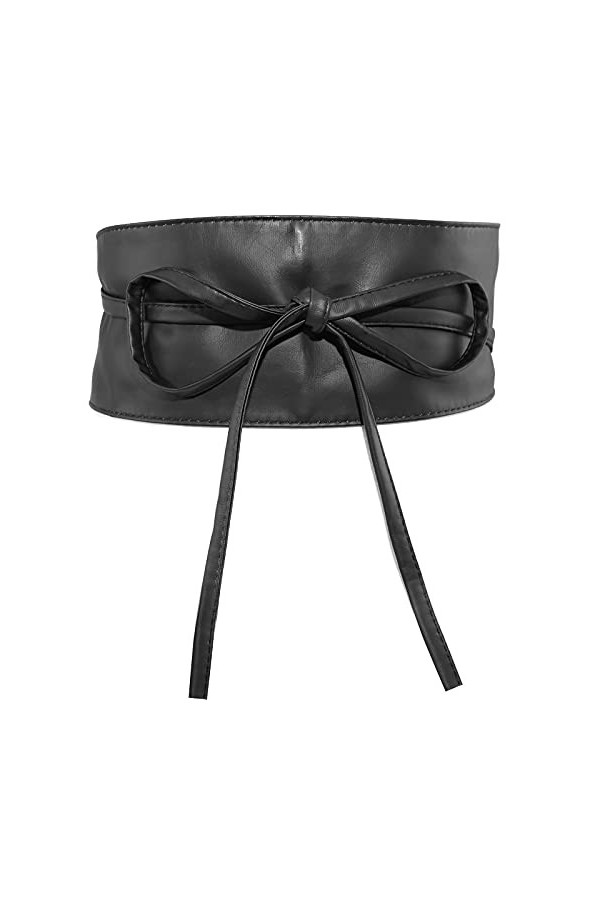 Lamdgbway En Cuir Noeud Papillon Large Ceinture Obi À Lacets Cordon Ceinture Ceinture Ceinture Pour Femmes Robes Noir Largeur