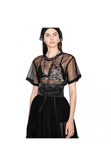 Lamdgbway En Cuir Noeud Papillon Large Ceinture Obi À Lacets Cordon Ceinture Ceinture Ceinture Pour Femmes Robes Noir Largeur