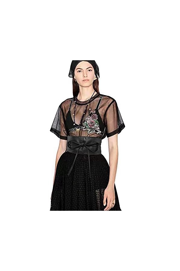 Lamdgbway En Cuir Noeud Papillon Large Ceinture Obi À Lacets Cordon Ceinture Ceinture Ceinture Pour Femmes Robes Noir Largeur