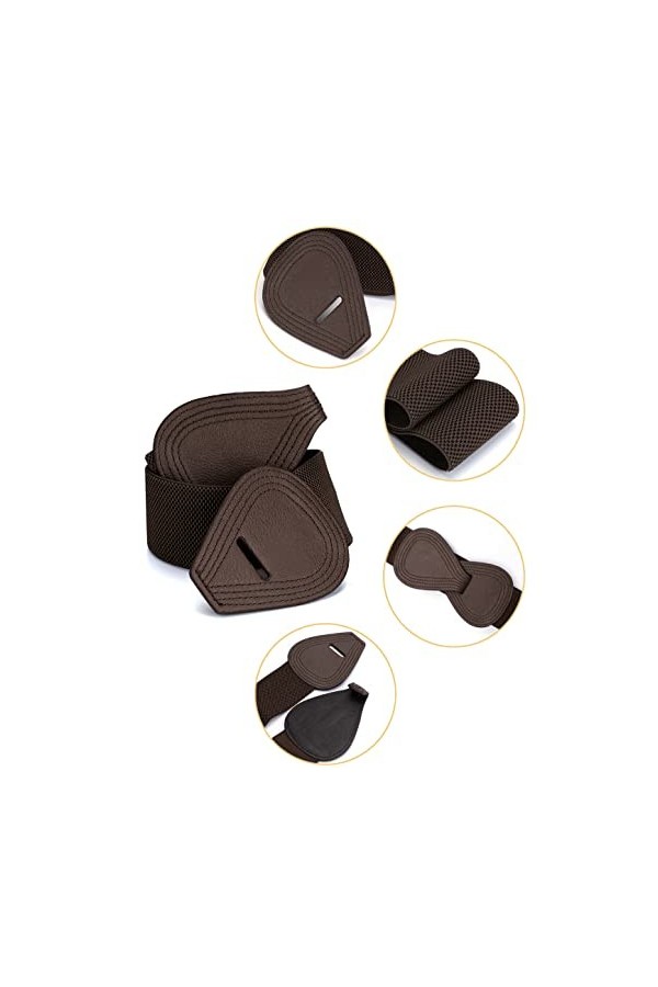 sourcing map Dame Numéro 8 boucle verrouillage panneau Ceinture élastique bleu Sangle Café Taille ajustée: 25 "/ 63,5 cm - 37