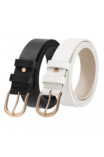 Ceintures classiques en cuir PU pour femmes - Ceinture rétro pour dames 2 pièces avec ceinture à boucle en métal pour pantalo