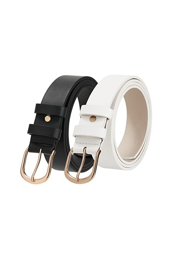 Ceintures classiques en cuir PU pour femmes - Ceinture rétro pour dames 2 pièces avec ceinture à boucle en métal pour pantalo