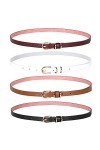 JasGood Lot de 4 ceintures fines en cuir synthétique pour femme - Extra fines - Multicolore - En option - Élégantes - Boucle 