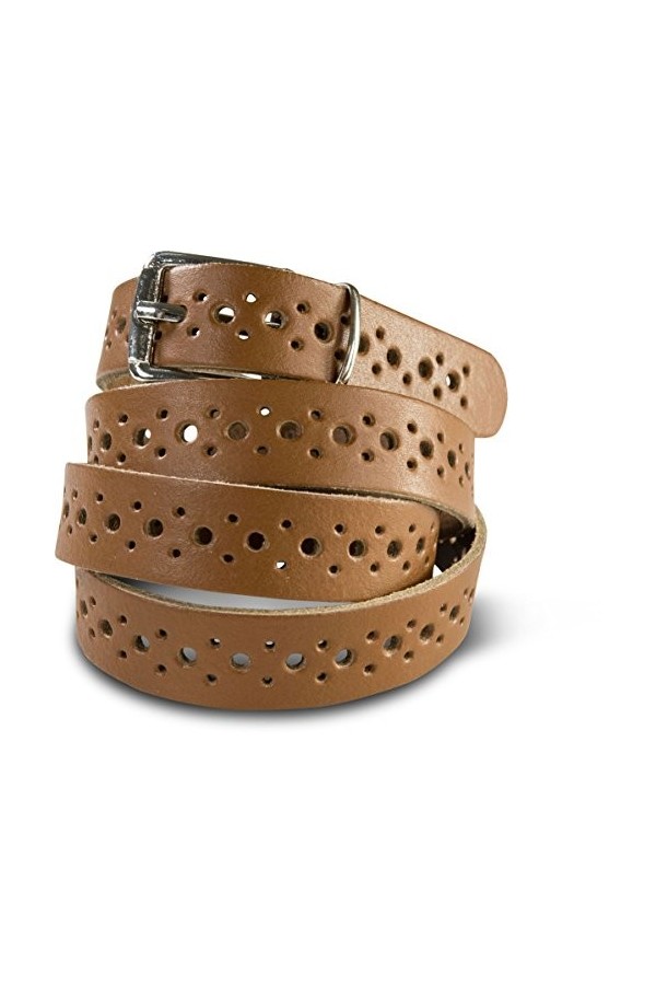 fashionchimp Ceinture en cuir pour femme, motif dentelle, boucle de ceinture en argent - Made in Germany Cognac - 100/BW85 -