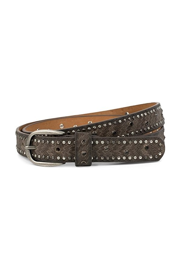 styleBREAKER ceinture à rivet étroite avec strass et rayures, ceinture vintage, raccourcissable, femme 03010083, taille:100cm