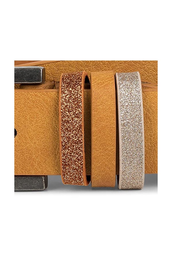 styleBREAKER Ceinture unie pour femme avec boucle scintillante, réglable 03010091, taille:90cm, couleur:Curry