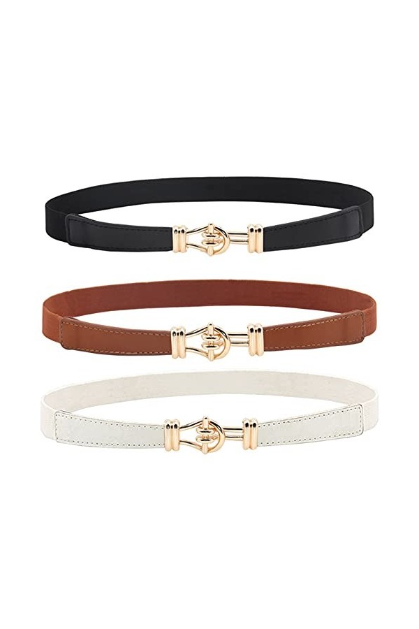 DUOXIN 3 Pièces Ceinture Élastique Fine pour Femme, Extensible Ceinture de Taille Rétro en Métal Élastique Ceinture à Fermoir