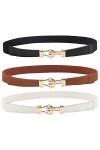 DUOXIN 3 Pièces Ceinture Élastique Fine pour Femme, Extensible Ceinture de Taille Rétro en Métal Élastique Ceinture à Fermoir