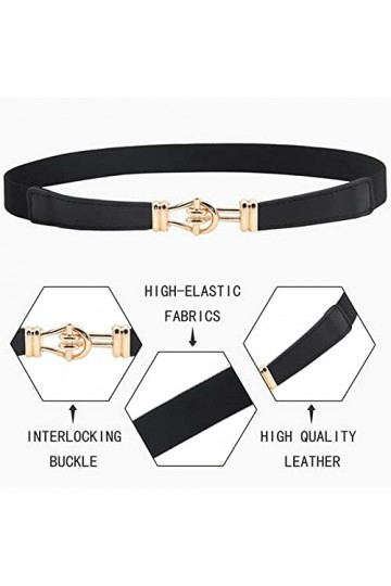 DUOXIN 3 Pièces Ceinture Élastique Fine pour Femme, Extensible Ceinture de Taille Rétro en Métal Élastique Ceinture à Fermoir
