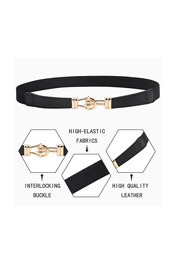 DUOXIN 3 Pièces Ceinture Élastique Fine pour Femme, Extensible Ceinture de Taille Rétro en Métal Élastique Ceinture à Fermoir