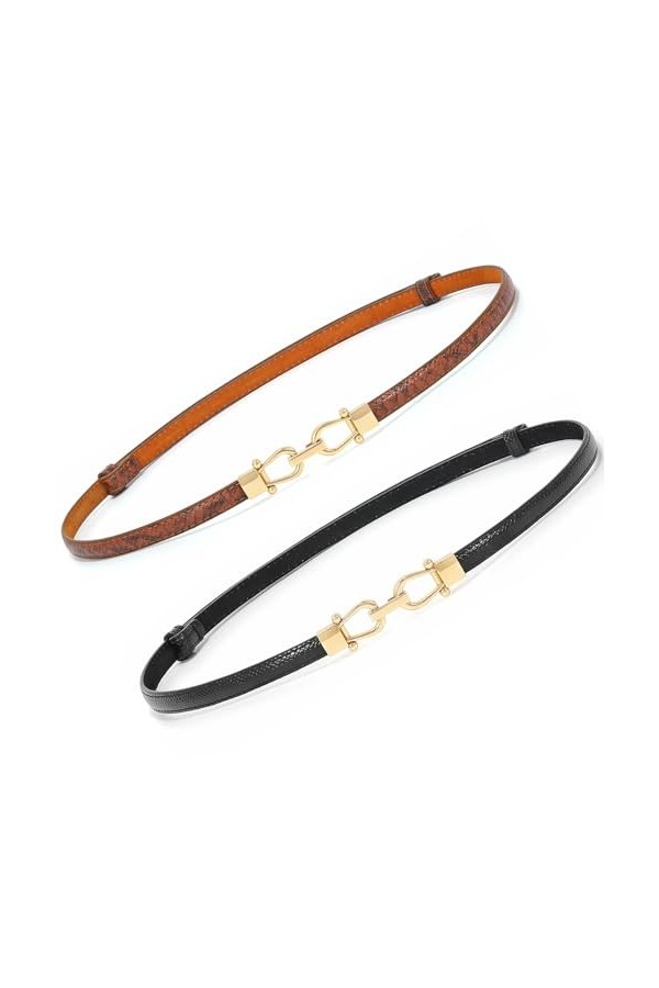 XZQTIVE Ceinture en cuir skinny pour femme - Réglable - Taille fine - Ceinture tendance pour robe, 1-Noir+Marron, Passend für