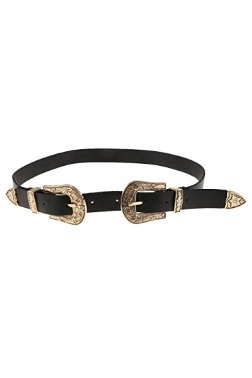 Ceinture vintage en cuir avec double boucle ardillon réglable pour femme Doré, doré, taille unique