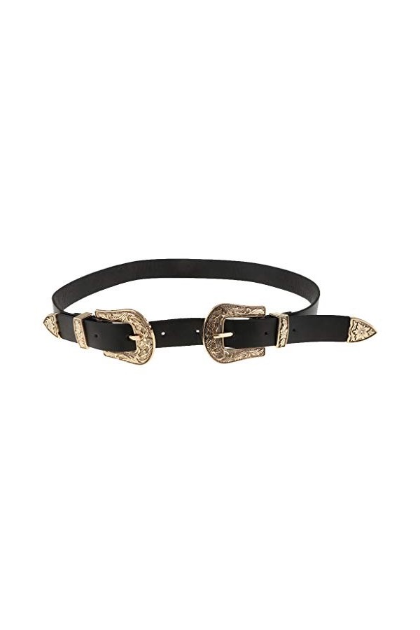 Ceinture vintage en cuir avec double boucle ardillon réglable pour femme Doré, doré, taille unique