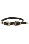 Ceinture vintage en cuir avec double boucle ardillon réglable pour femme Doré, doré, taille unique